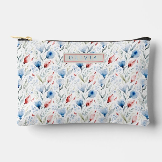 Personalized Aesthetic Patriotic Wildflowers Accessory Pouch (Front)
