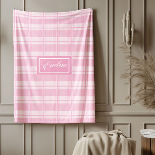 Personalized Aesthetic Throw Pink Tartan Comfort Fleece Blanket