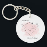 Personalized Aesthetic Watercolor Keychain<br><div class="desc">Carry a piece of your gentle spirit wherever you go with this Soft Soul keychain, featuring a radiant line art heart surrounded by doodle lines, stars, and sparkles on a soft peach watercolor spot. This custom keychain includes customizable text, allowing you to add your name, favorite quote, or personal message,...</div>
