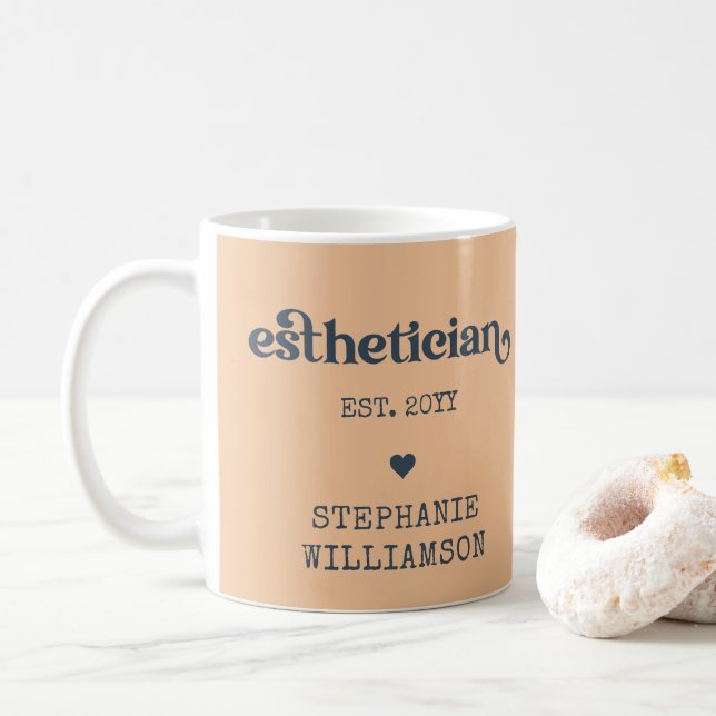 Personalized Aesthetician Cosmetologist Beautician Coffee Mug (With Donut)