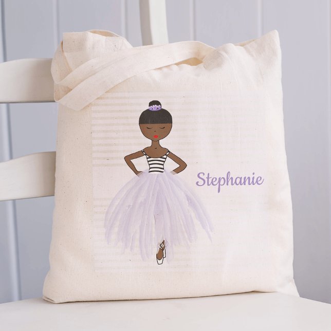 Personalized African American Ballerina in Purple Tote Bag (Creator Uploaded)