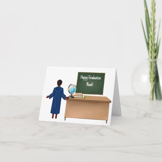 Personalized African-American Boy Kindergarten Card (Front)