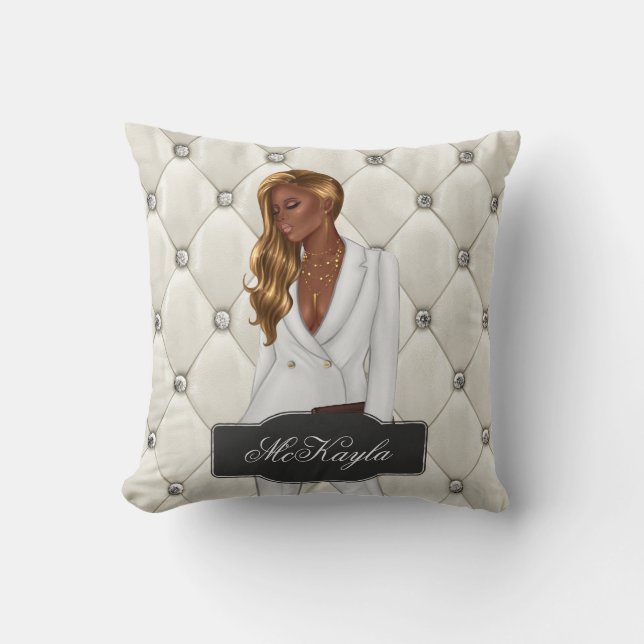 Personalized African-American CEO Boss Woman Throw Pillow (Front)