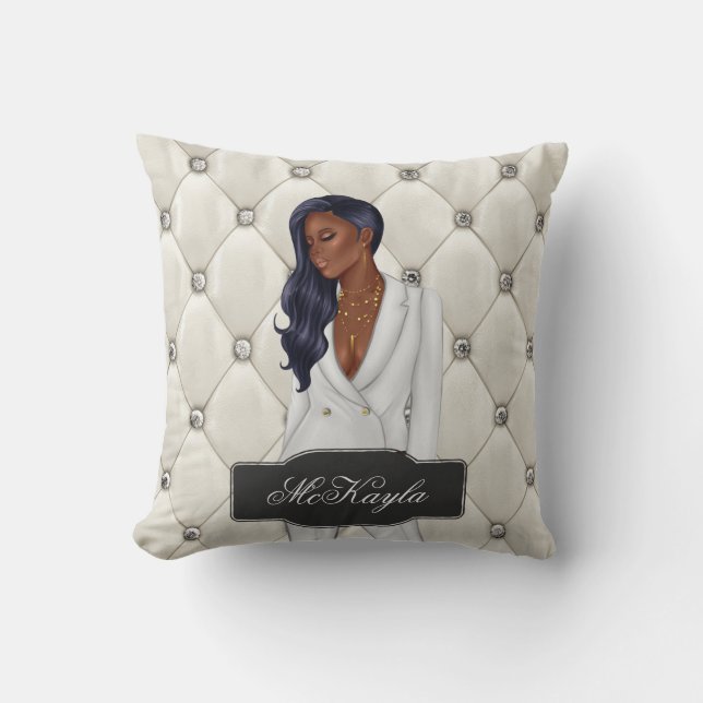 Personalized African-American CEO Boss Woman Throw Throw Pillow (Front)