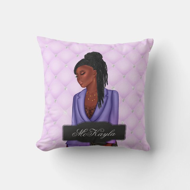 Personalized African-American CEO Boss Woman Throw Throw Pillow (Front)