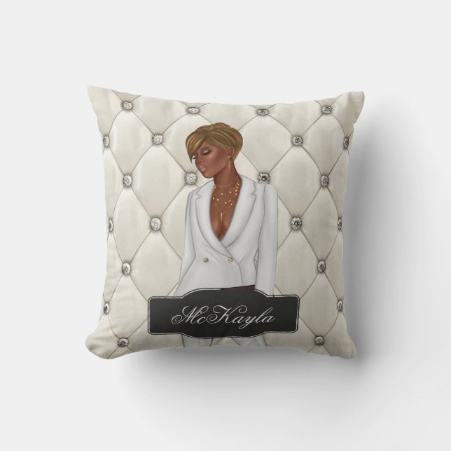 Personalized African-American CEO Boss Woman Throw Throw Pillow (Front)