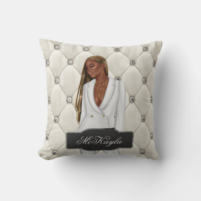 Personalized African-American CEO Boss Woman Throw Throw Pillow (Front)