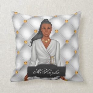 Personalized African-American Fashion Woman Throw  Pillow