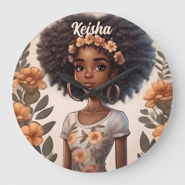 Personalized African American Girl Clock (Front)