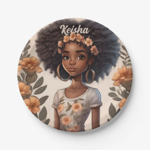 Personalized African American Girl Paper plates