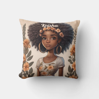 Personalized African American Girl Pillow