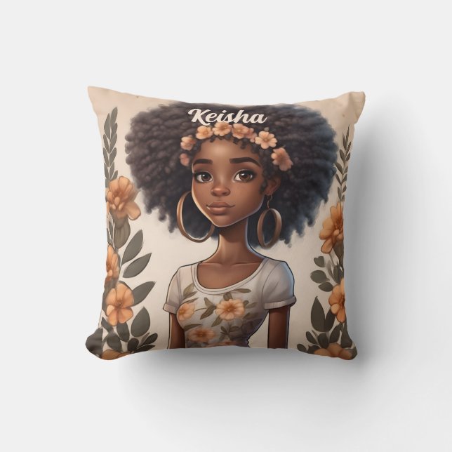 Personalized African American Girl Pillow (Front)