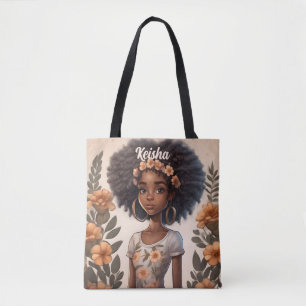 Personalized African American Girl Tote Bag