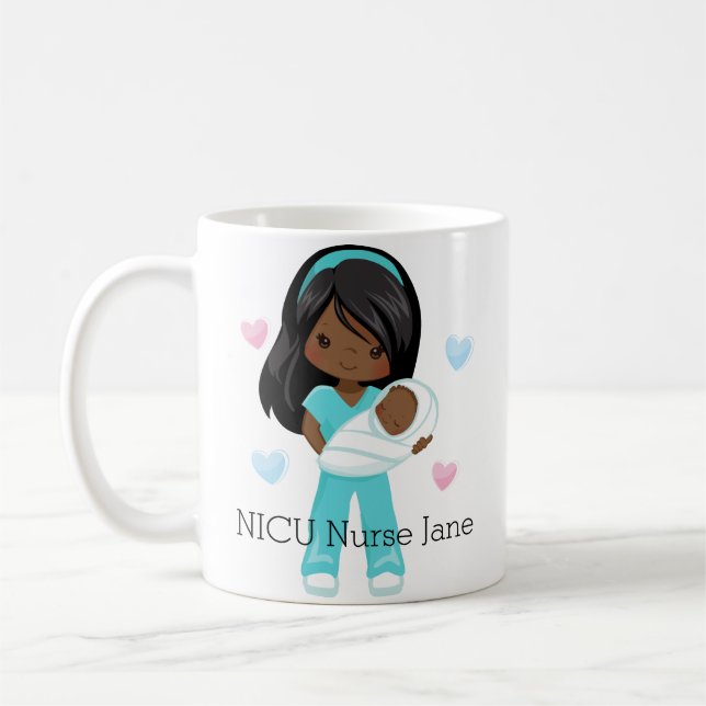 Personalized African American NICU Nurse with Baby Coffee Mug (Left)