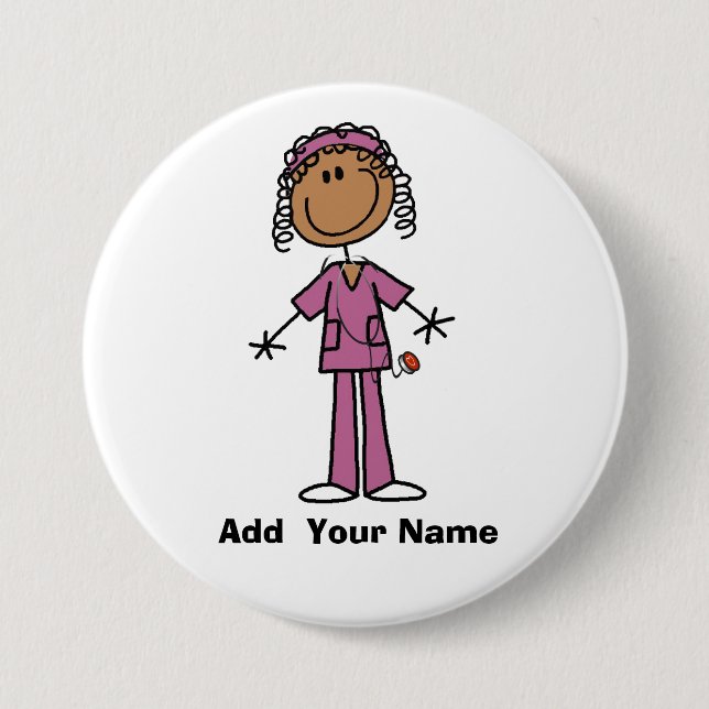 Personalized African American  Nurse  Button (Front)