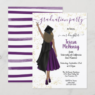 Personalized African American tan Girl Graduation Invitation