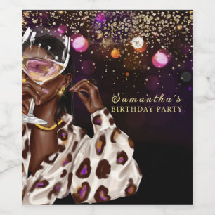 Personalized African American Woman Birthday Wine Label