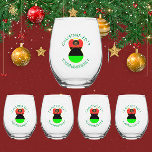Personalized African Diaspora Angel Christmas Flag Stemless Wine Glass