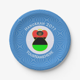 Personalized African Diaspora Angel Hanukkah Flag Paper Plate
