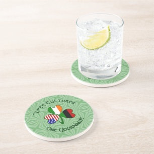 Personalized African Diaspora Ireland USA Shamrock Coaster