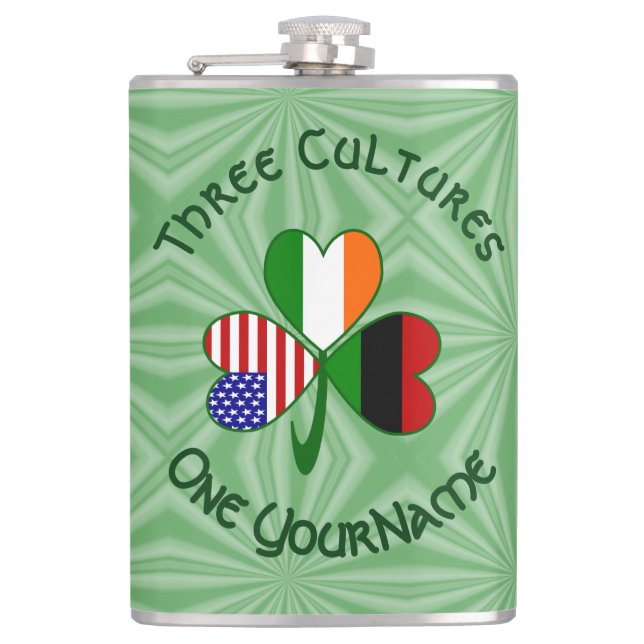 Personalized African Diaspora Shamrock Hip Flask (Front)