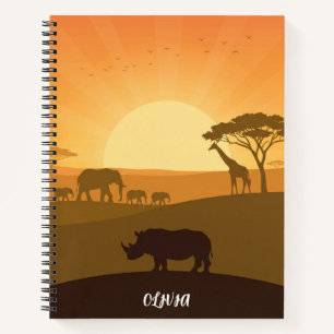 Personalized African Safari Sunset Spiral Notebook