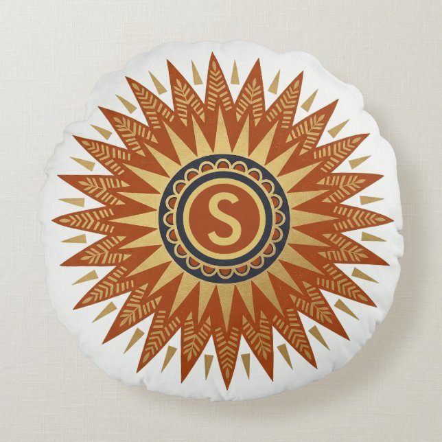 Personalized Afrohemian Geometric Round Pillow (Front)