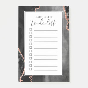 Personalized Agate Black Rose Gold To Do List Post-it Notes
