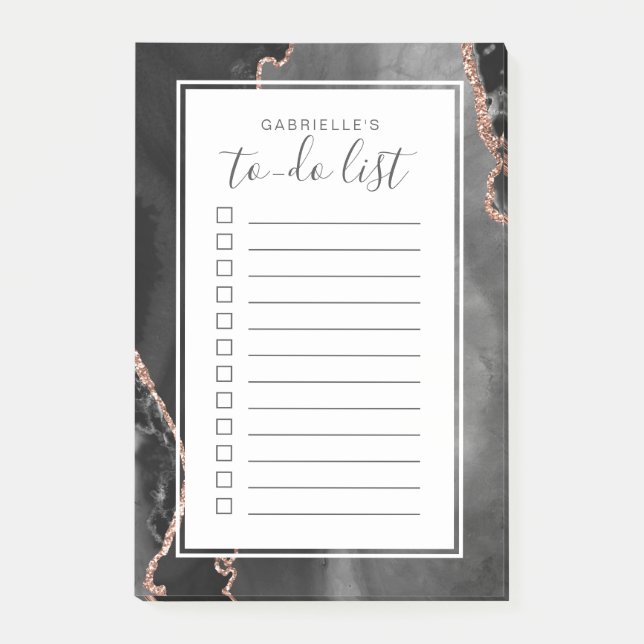 Personalized Agate Black Rose Gold To Do List Post-it Notes (Front)