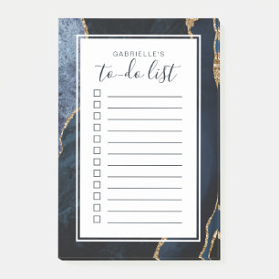Personalized Agate Geode Blue Gold To Do List Post-it Notes