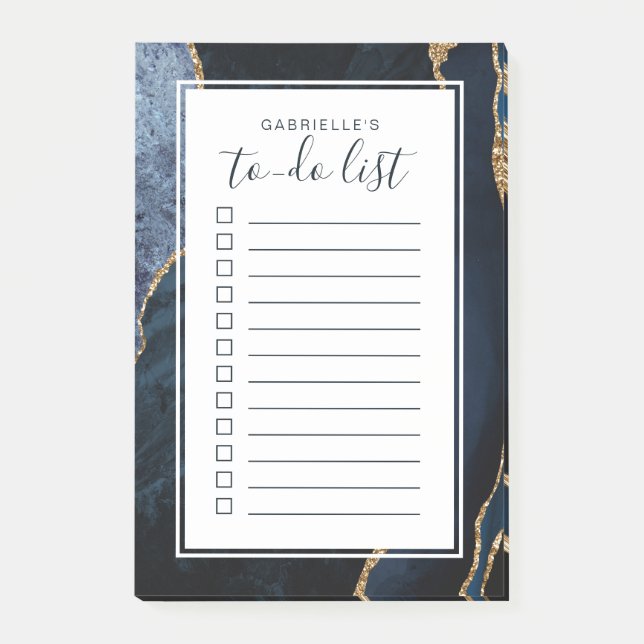 Personalized Agate Geode Blue Gold To Do List Post-it Notes (Front)
