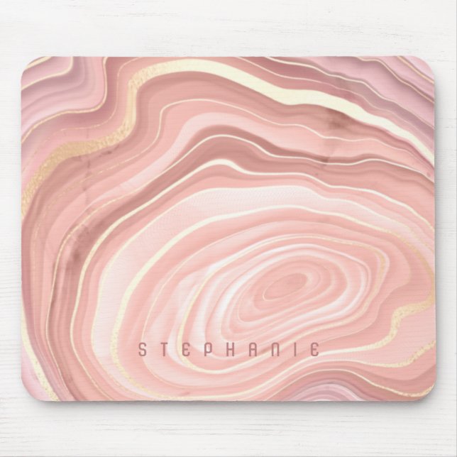 Personalized Agate Geode Blush Pink Gold Mouse Pad (Front)