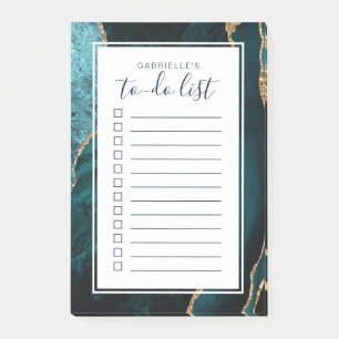 Personalized Agate Geode Teal Blue Gold To Do List Post-it Notes