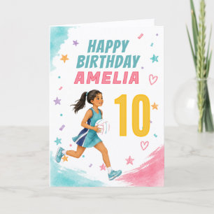 Personalized Age and Name Girls Netball Birthday Card