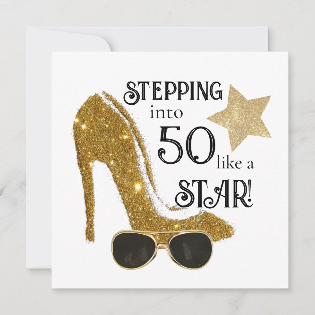 Personalized Age Birthday Invitation Gold Glitter (Front)