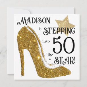 Personalized Age Birthday Invitation Gold Glitter