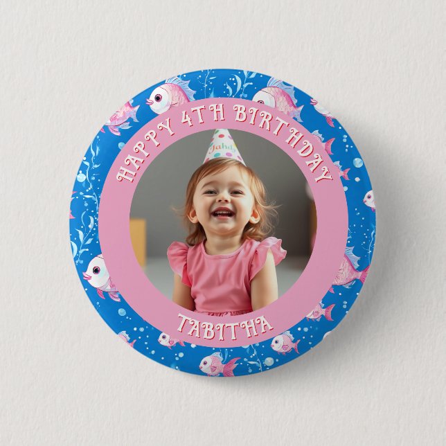 Personalized Age, Name and Photo Birthday  2 Inch Round Button (Front)