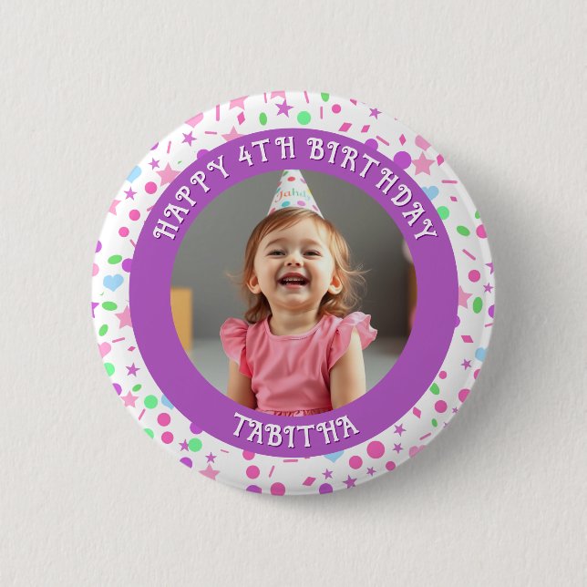 Personalized Age, Name and Photo Birthday  2 Inch Round Button (Front)