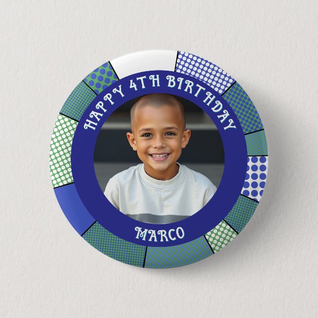 Personalized Age, Name and Photo Birthday  2 Inch Round Button (Front)