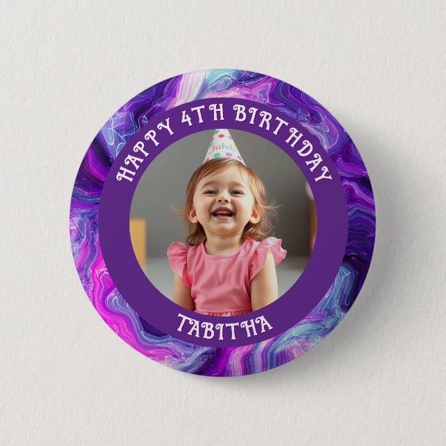 Personalized Age, Name and Photo Birthday  2 Inch Round Button (Front)