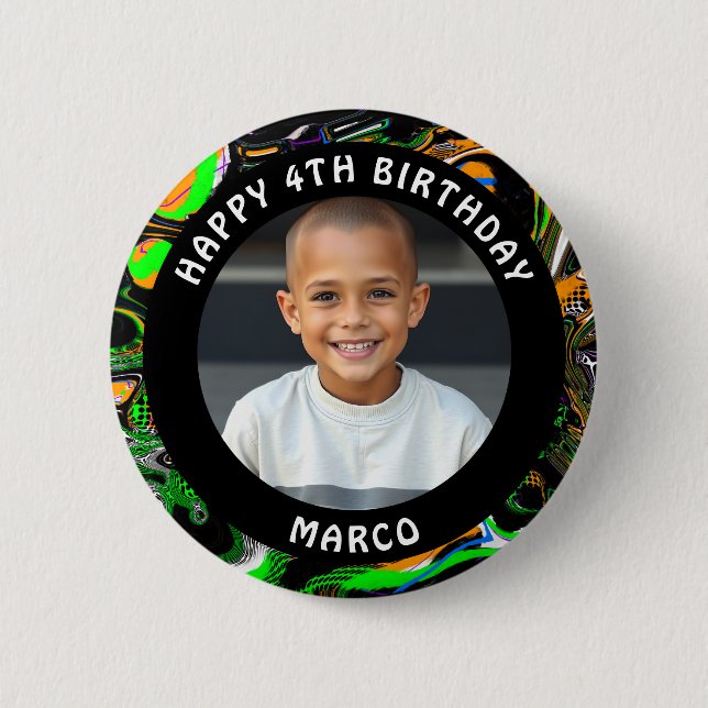 Personalized Age, Name and Photo Birthday  2 Inch Round Button (Front)