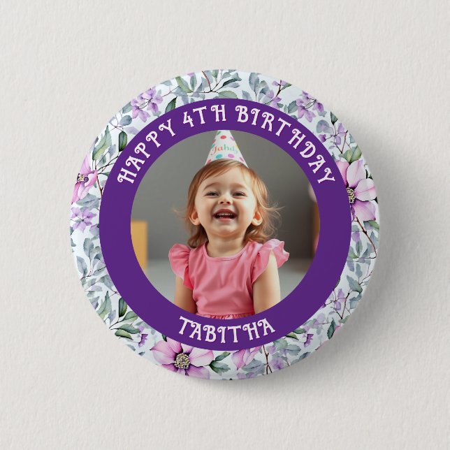 Personalized Age, Name and Photo Birthday  2 Inch Round Button (Front)