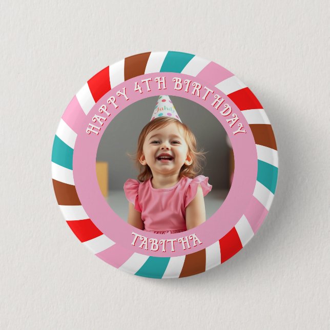 Personalized Age, Name and Photo Birthday  2 Inch Round Button (Front)