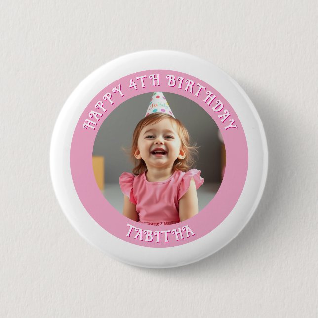 Personalized Age, Name and Photo Birthday  2 Inch Round Button (Front)
