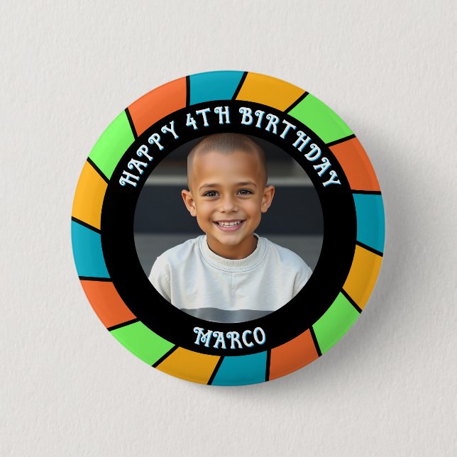 Personalized Age, Name and Photo Birthday  2 Inch Round Button (Front)