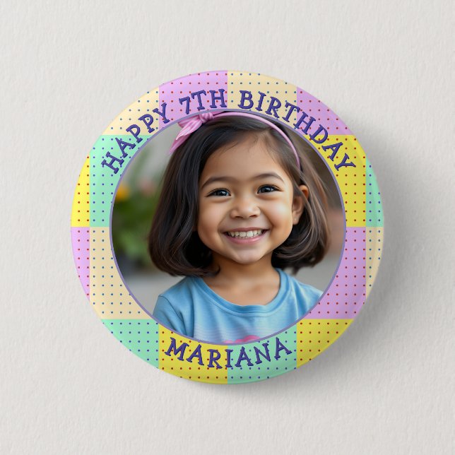 Personalized Age, Name and Photo Birthday  2 Inch Round Button (Front)