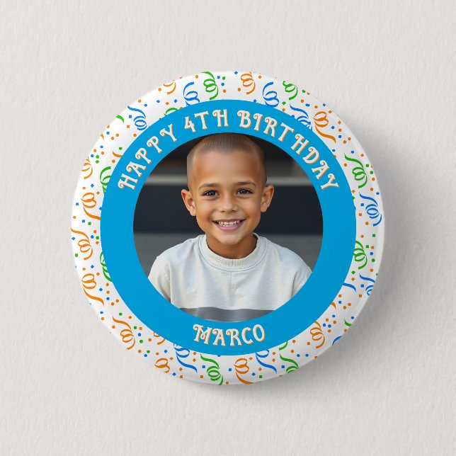 Personalized Age, Name and Photo Birthday  Button (Front)