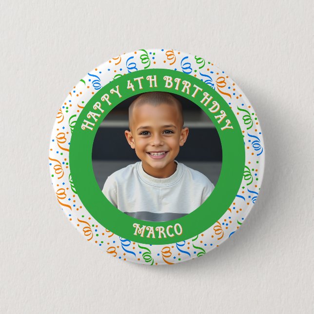 Personalized Age, Name and Photo Birthday  Button (Front)