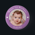 Personalized Age, Name And Photo Birthday Lavender<br><div class="desc">Adorable personalized age,  name and photo birthday lavender button.</div>