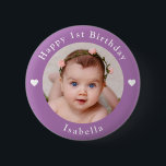 Personalized Age, Name And Photo Birthday Lavender 2 Inch Round Button<br><div class="desc">Adorable personalized age,  name and photo birthday lavender button.</div>